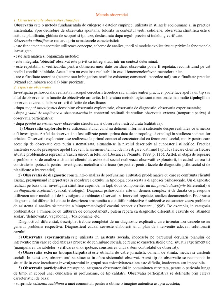 Metoda Observatiei | PDF