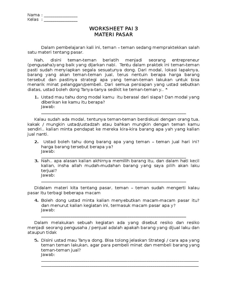 Worksheet Pai 3 Pdf