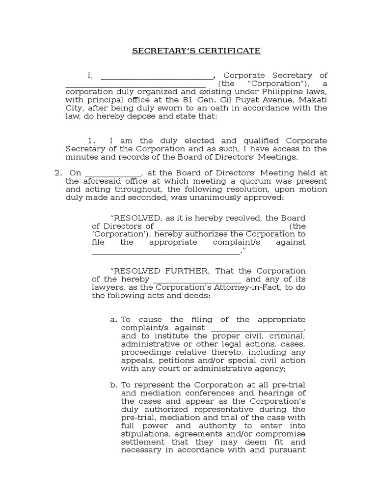 for secretary authorized certificate sample representative Litigation Sample Lawsuit Certificate Secretary's for secretary authorized certificate sample representative Litigation Sample Lawsuit Certificate Secretary's