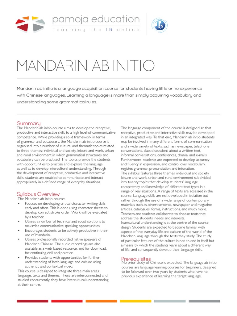Mandarin Ab Initio Fact Sheet PDF | PDF | Standard Chinese | Vocabulary