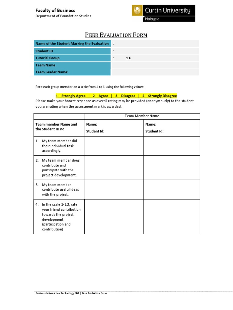 Peer Evaluation Form S12017 | PDF | Cognition | Psychology