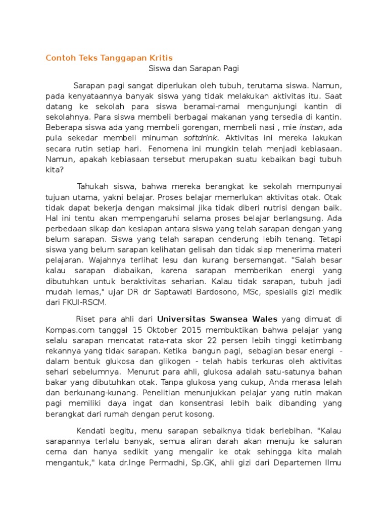 Contoh Soal Latihan Teks Tanggapan - Riset