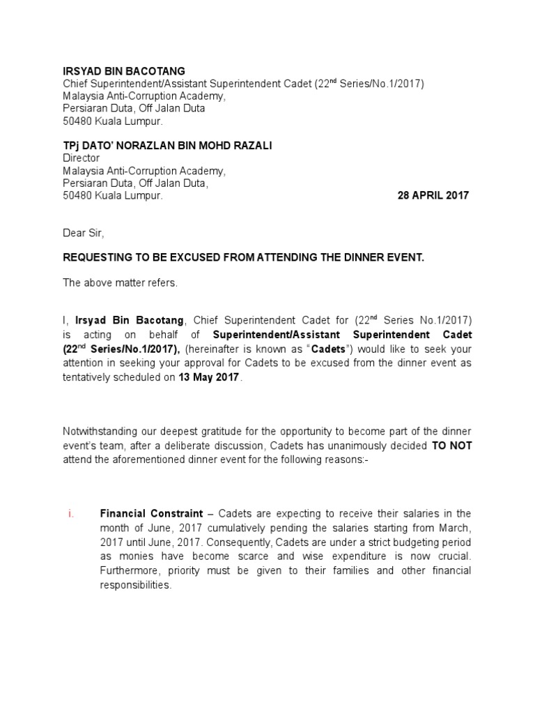 Surat Time Minta Excuse Dinner Pdf Government