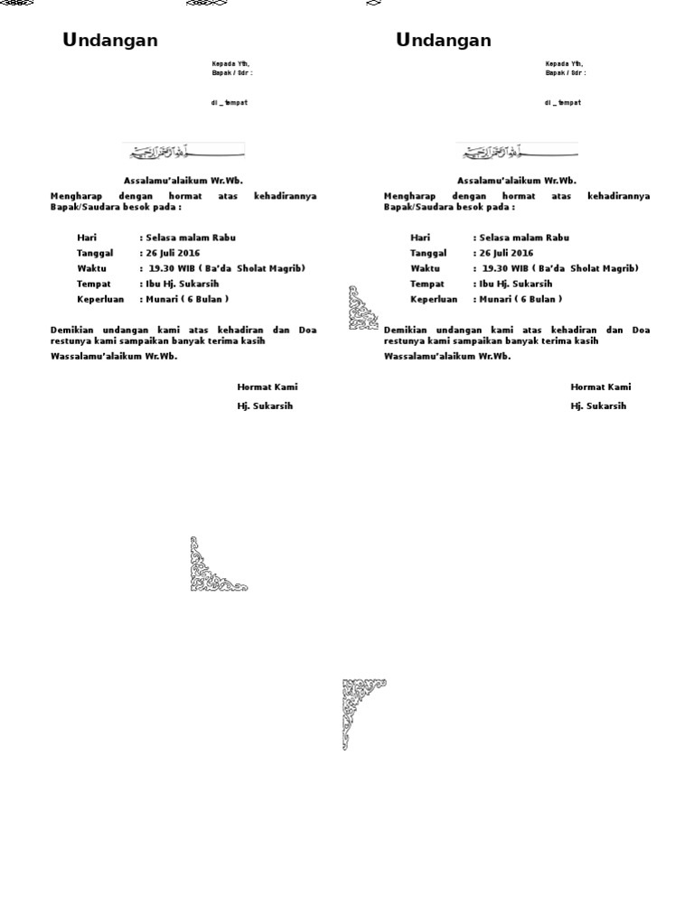 Contoh Undangan Arwah Jamak Guru Paud