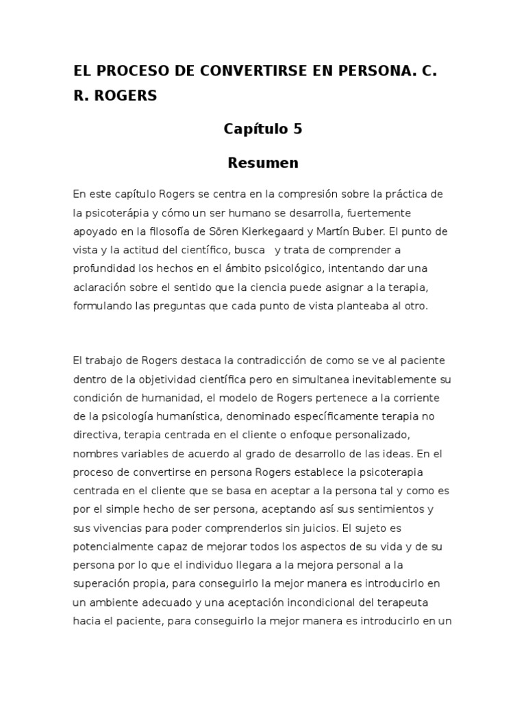 El Proceso de Convertirse en Persona PDF Psicoterapia Sicología
