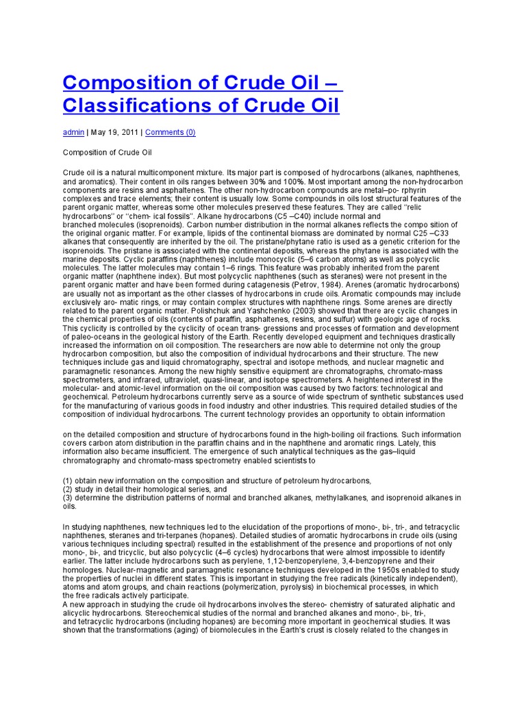 Chemical Composition of Crude Oil | PDF | Hydrocarbons | Petroleum