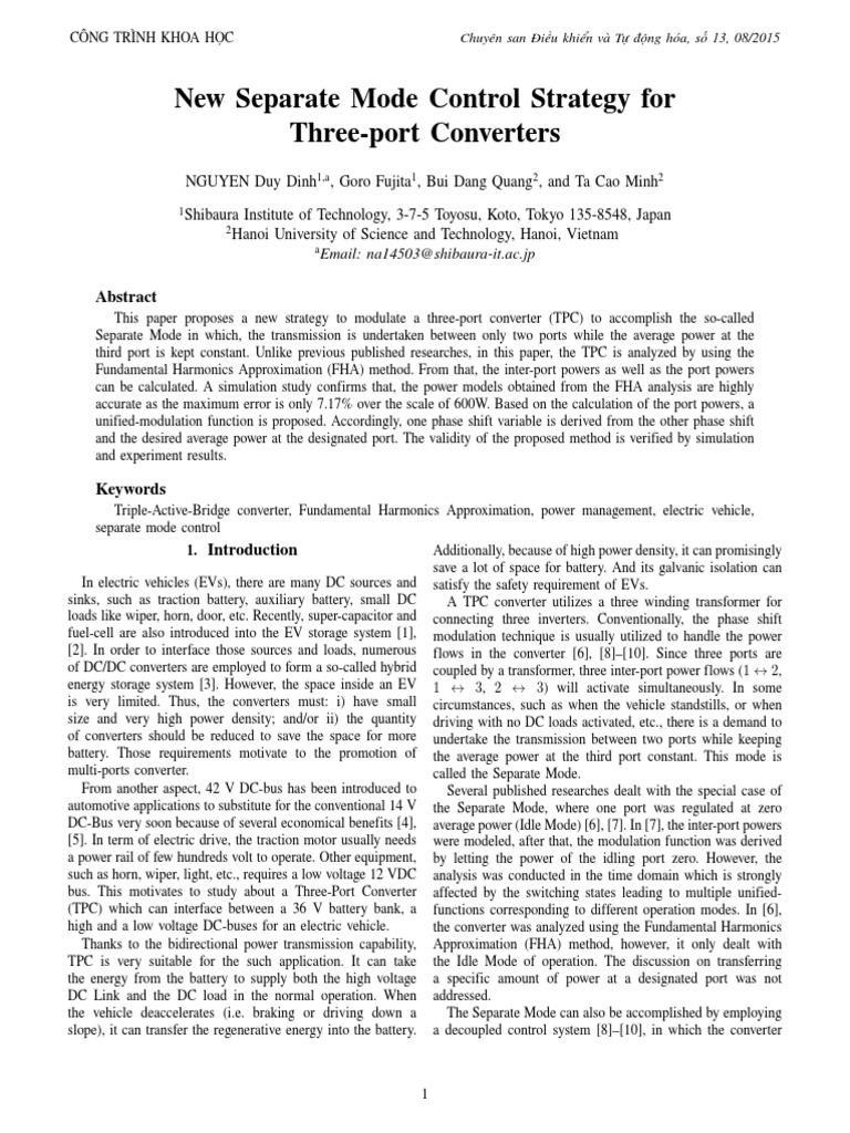Separate Mode Control for Three-Port Converters | PDF | Power Inverter ...