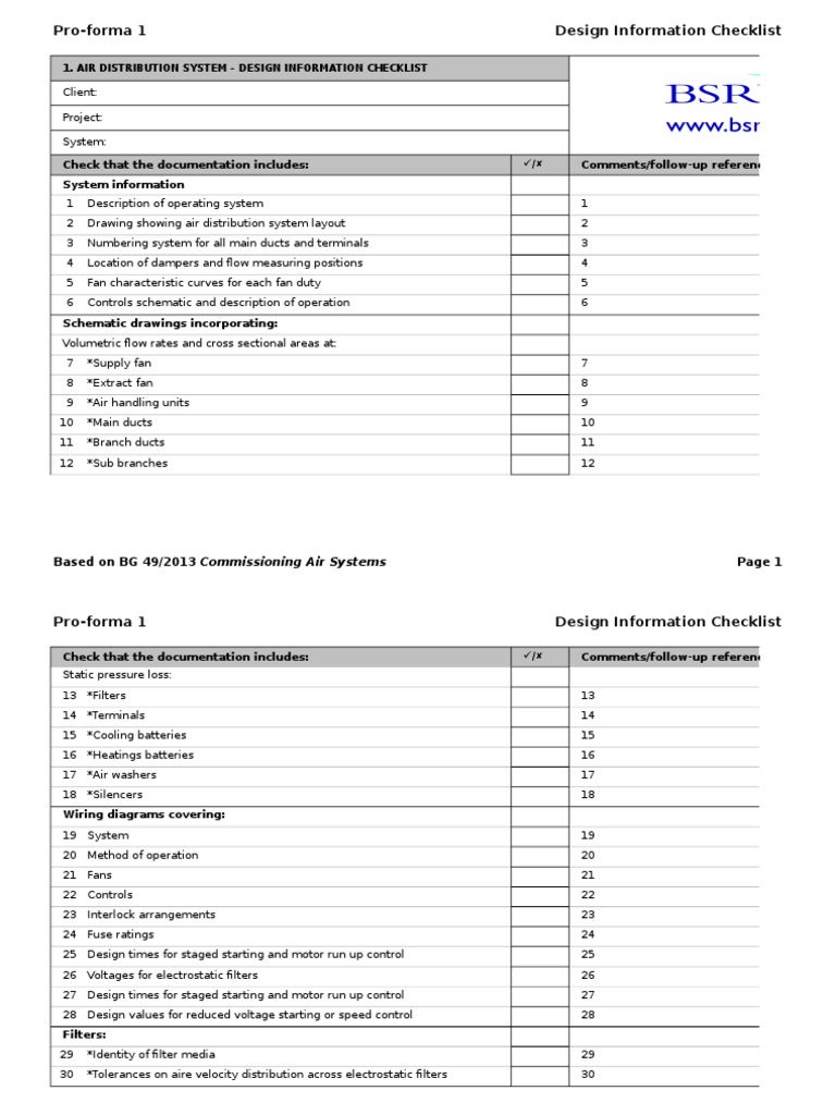 Pro-Forma 1 Design Information Checklist | PDF | Mechanical Fan | Duct ...