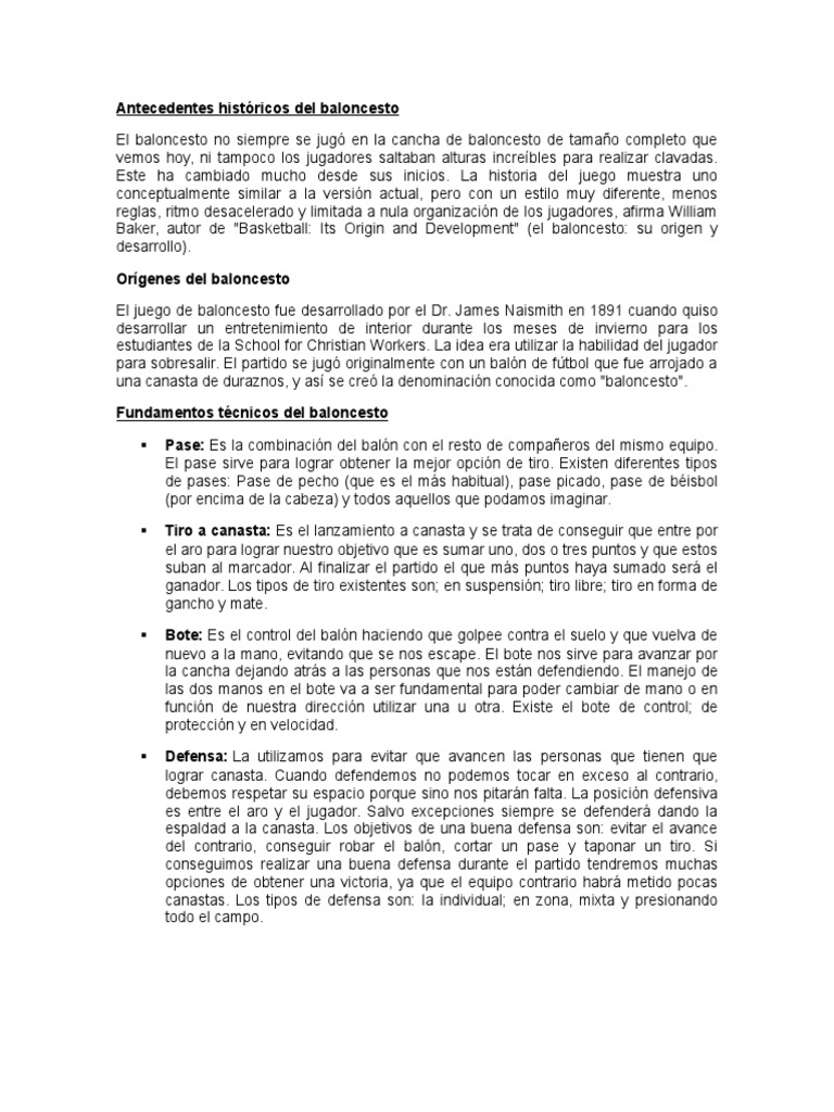 Antecedentes Históricos Del Baloncesto
