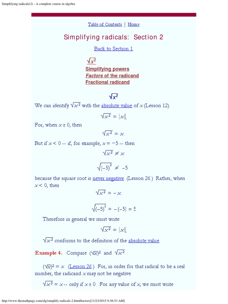Simplifying Radicals (25) - A Complete Course in Algebra  PDF With Simplifying Radicals Worksheet Pdf