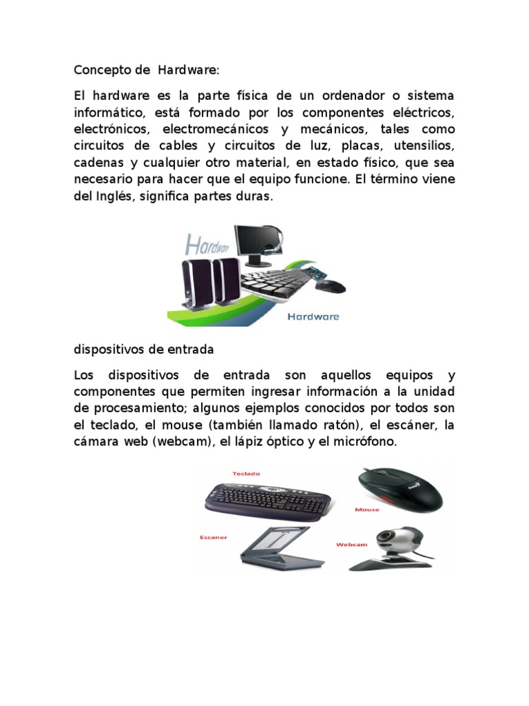 Concepto de Hardware PDF Periférico Hardware de la computadora