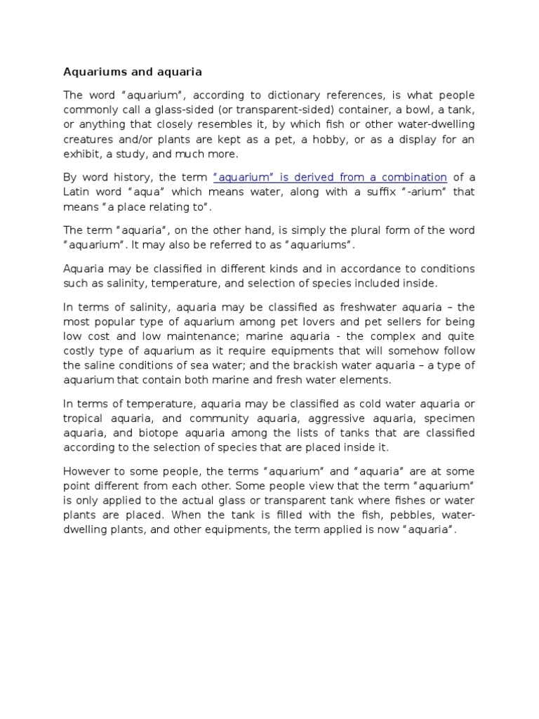 Aquariums Vs Aquaria PDF Aquarium Fish And Humans