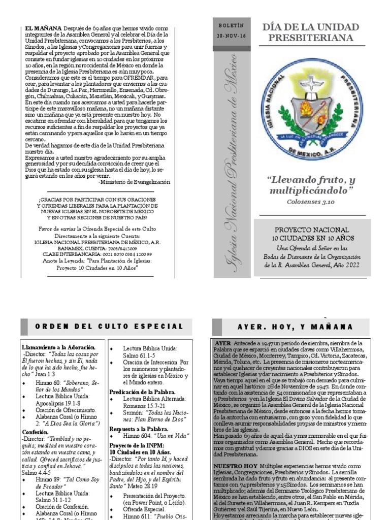 DíadelaUnidadPresbiterianaPDF presbiterianismo Oración