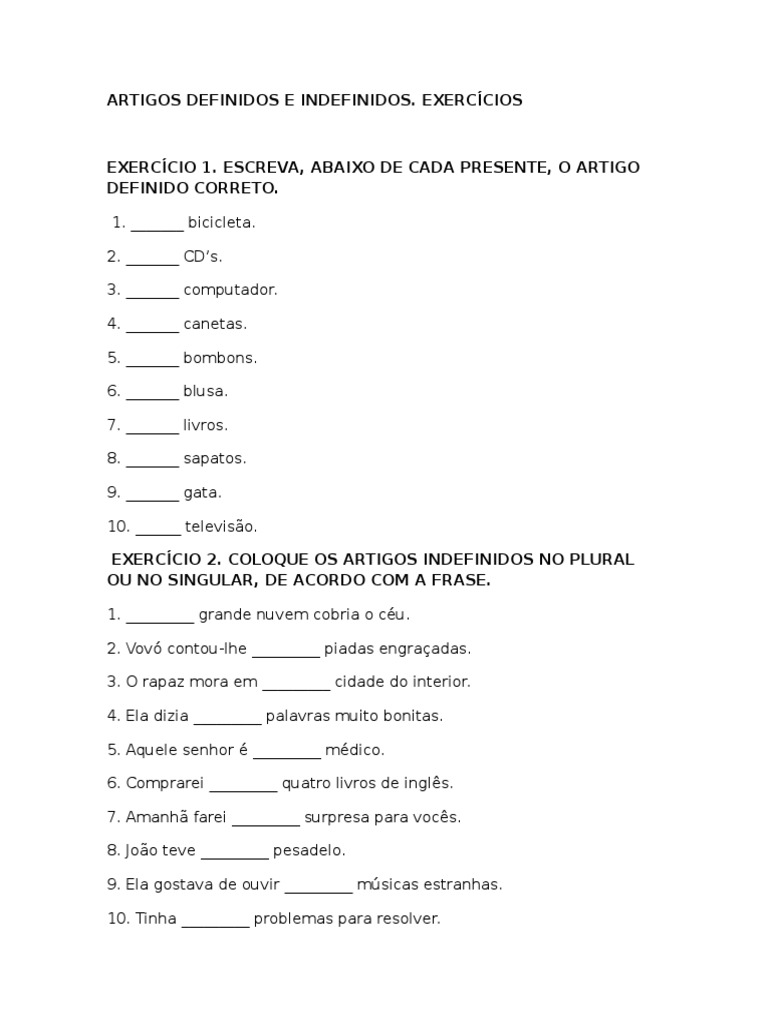 Exercícios sobre Artigos em Espanhol | PDF