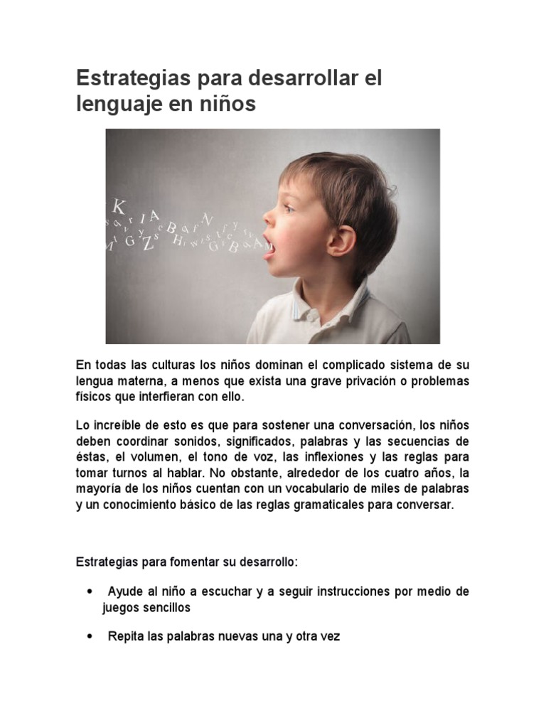 Estrategias para el lenguaje en niños | PDF | Aquisición de idioma ...
