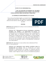 PROYECTO de ORDENANZA No. 028 Monopolio de Licores y Medidas Tributarias