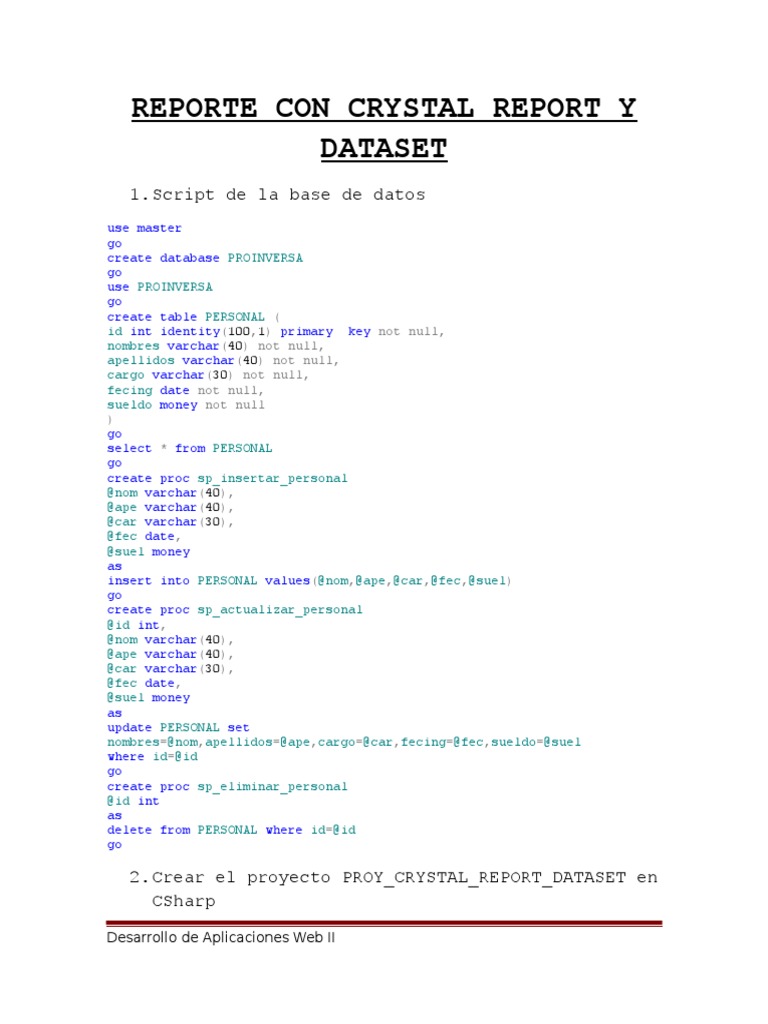 Reporte Con Crystal Report y Dataset | PDF | Consulta integrada de ...