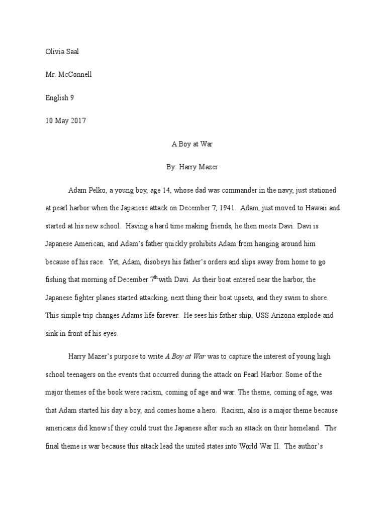 Olivia Saal A Boy at War Essay  PDF  Attack On Pearl Harbor