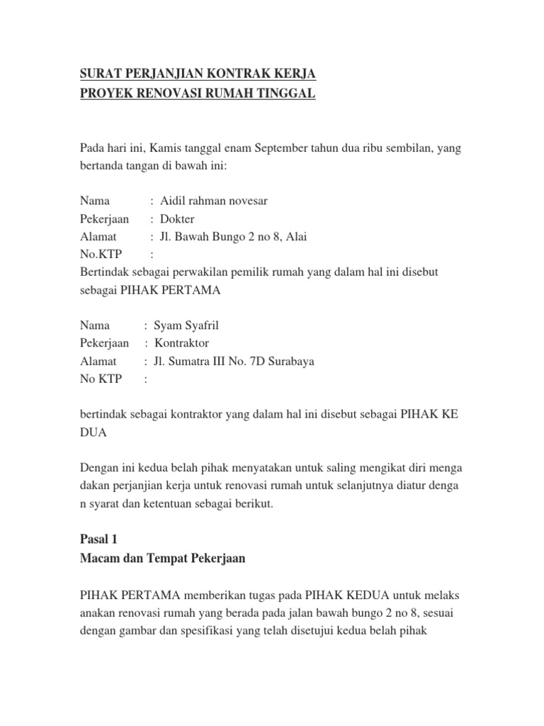Surat Perjanjian Kontrak Kerja PDF