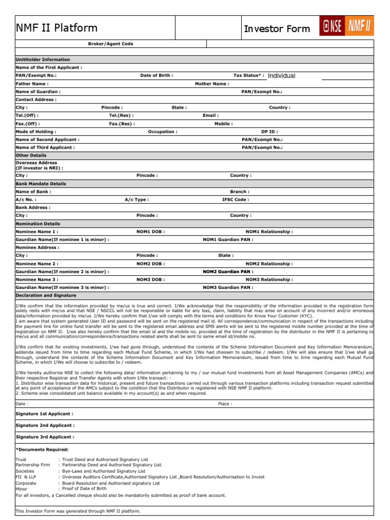 NMF II Investor Registration Form | PDF | Debit Card | Cheque