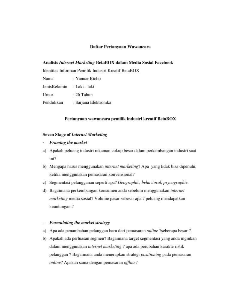 Daftar Pertanyaan Wawancara