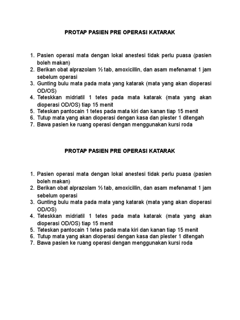 Prosedur Persiapan Operasi Katarak | PDF