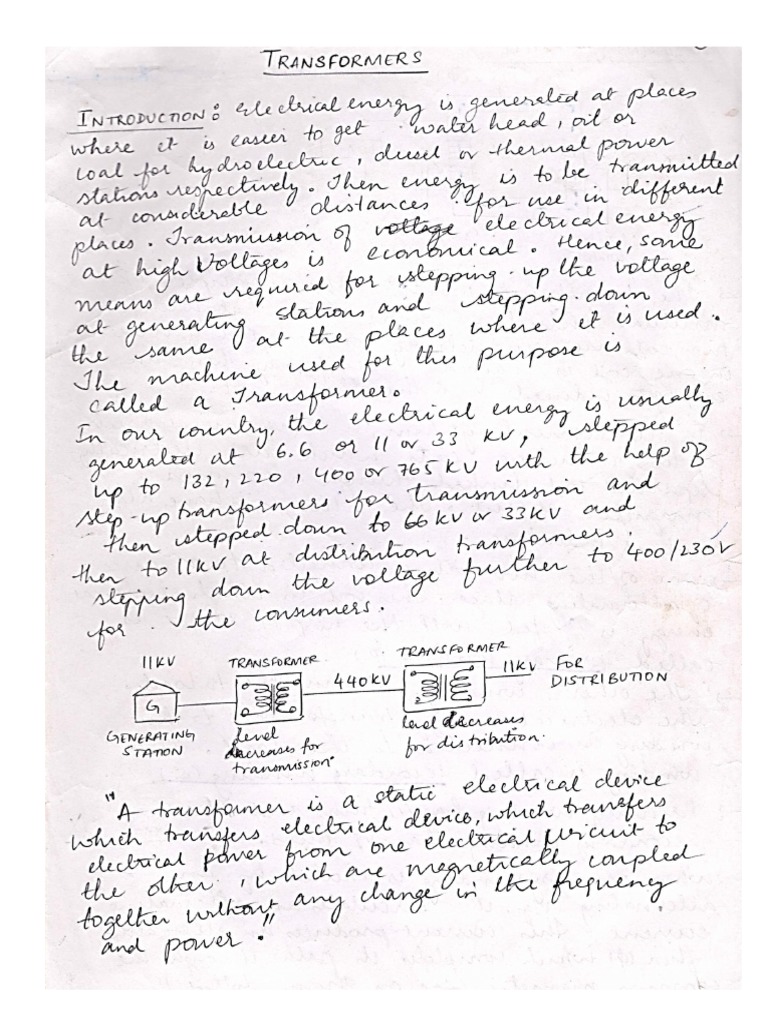 Transformer Notes PDF PDF Transformer Alternating Current