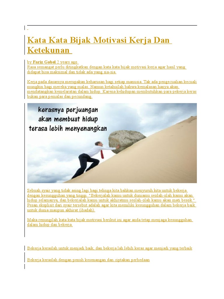 Kata Kata Bijak Motivasi Kerja Dan Ketekunan