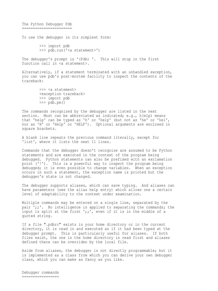 Python Debugger Pdb: Commands Guide | PDF | Computer Programming ...