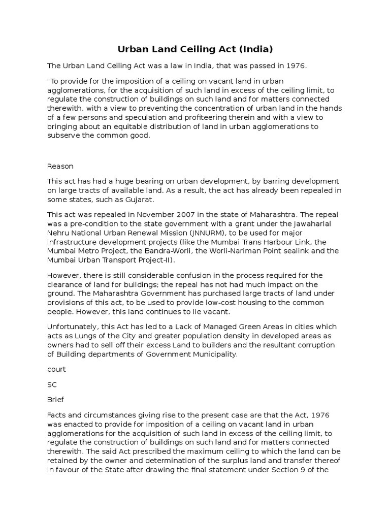Urban land ceiling act download free pdf civil law common law