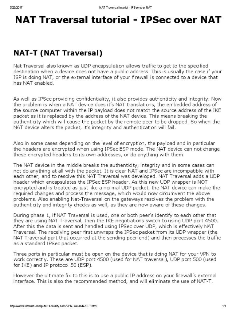 NAT Traversal Tutorial - IPSec Over NAT | PDF | Communications ...
