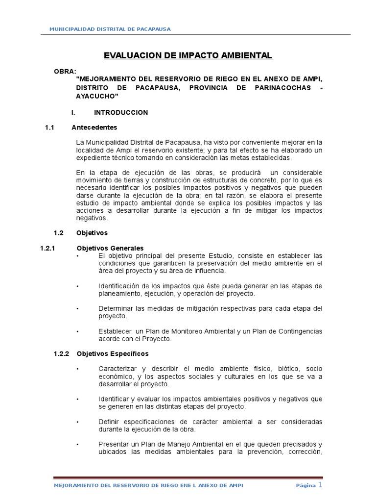 Estudio de Impacto Ambiental en Ampi | PDF | Evaluación de impacto ...