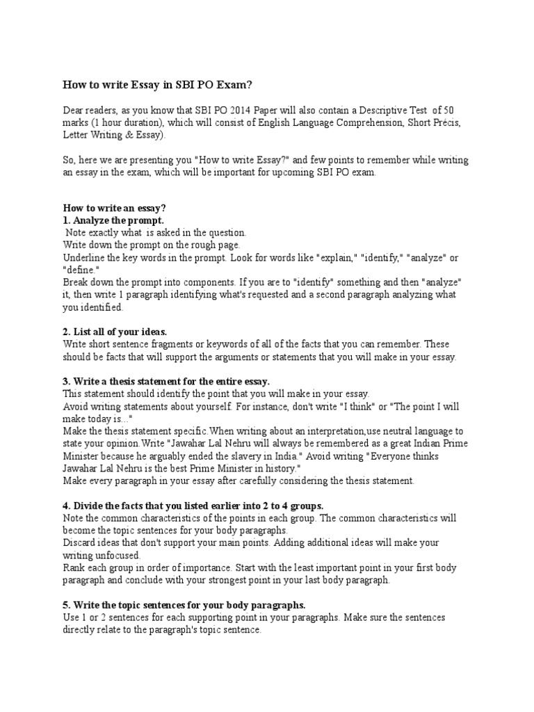 How to write descriptive essay in sbi po exam image