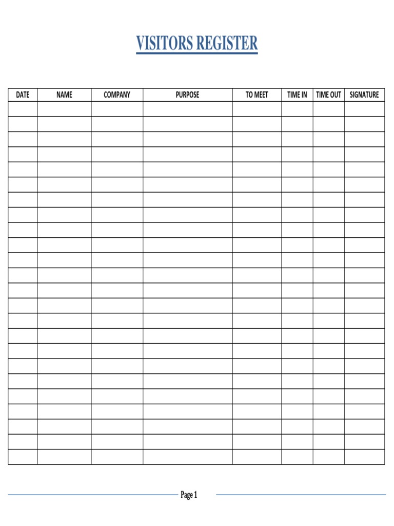 Visitors Register PDF