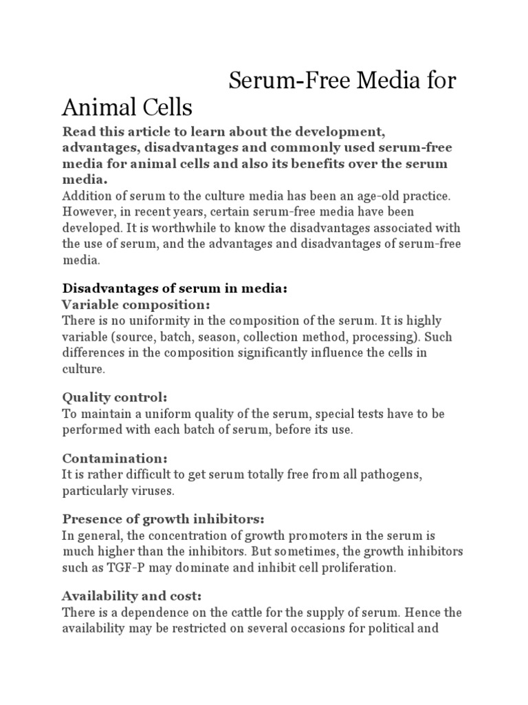 Serum Pdf Growth Medium Cell Culture