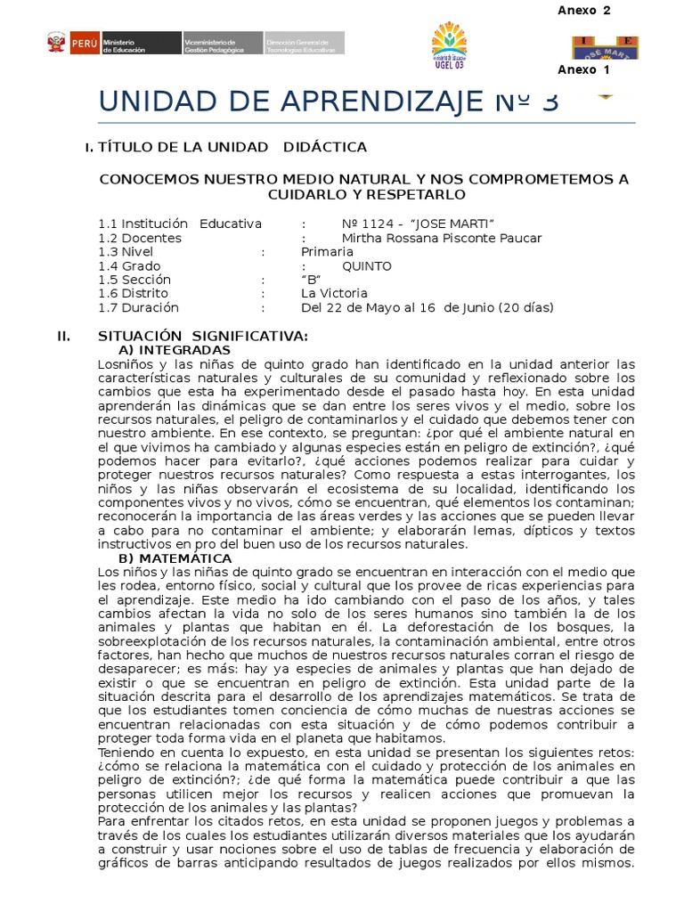 Unidad de Aprendizaje #3 Minedu | PDF | Extinción | Aprendizaje