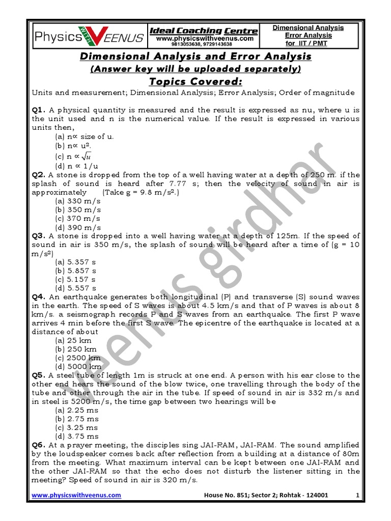 Dimensional Analysis Iseet and Neet Entrance Based | PDF | Momentum ...