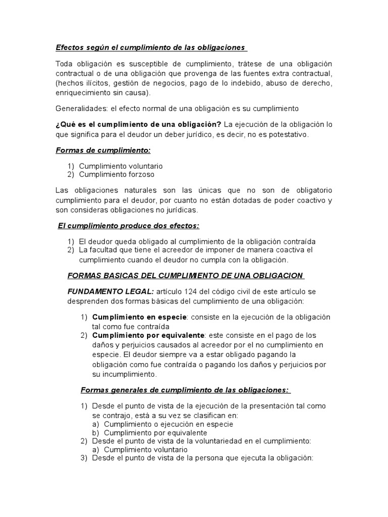 Efectos del Cumplimiento de Obligaciones | PDF | Pagos
