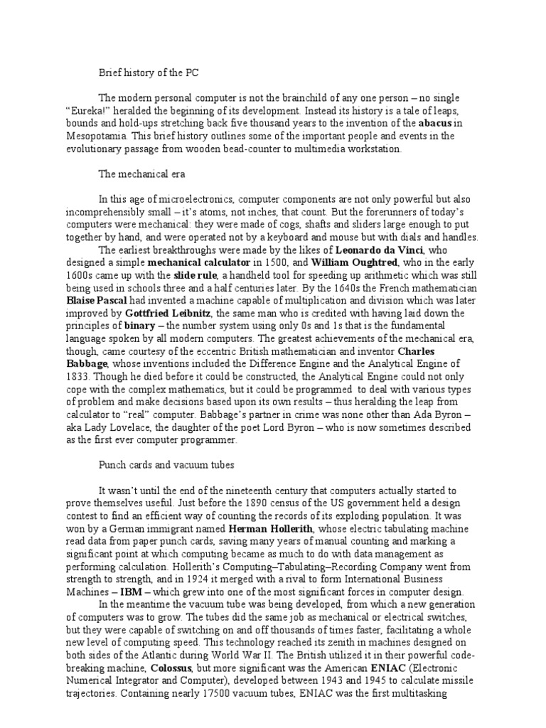 Brief History of The PC | PDF | Personal Computers | Graphical User ...
