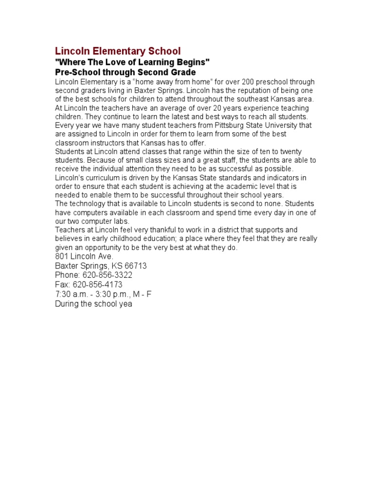 About Lincoln Elementary School PDF