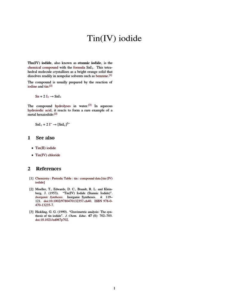 Tin(IV) Iodide Tin Chemical Compounds