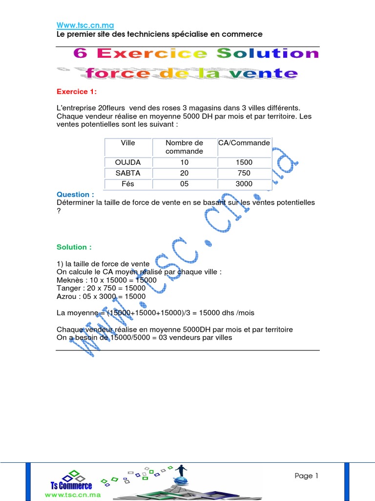 6 Exercices Avec La Solution Module Force de La Vente TSC Ofppt PDF | PDF