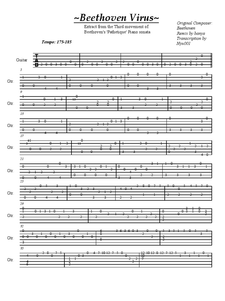 14 Banya Beethoven Virus (Guitar Music Sheet) | Compositions | Piano