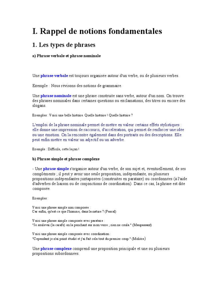 Types De Phrases Pdf Clause Phrase