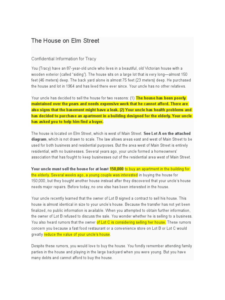 The House On Elm Street PDF Negotiation Sales