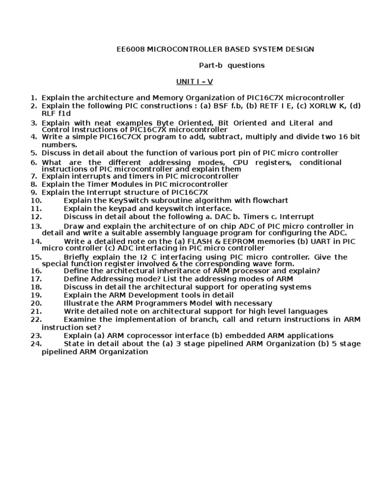 EE6008 MBSD QBL Important Questions PDF Microcontroller Arm
