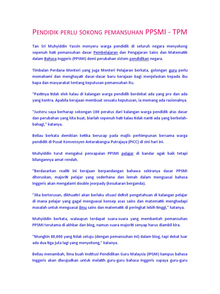 Pendidik Perlu Sokong Pemansuhan PPSMI | PDF
