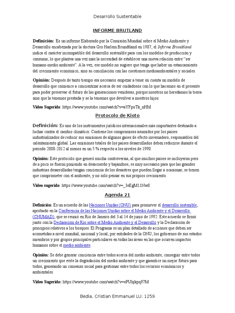 Informe Brundtland y Desarrollo Sostenible | PDF | Desarrollo ...