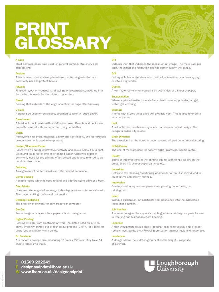 Print Glossary PDF Paper Bookbinding