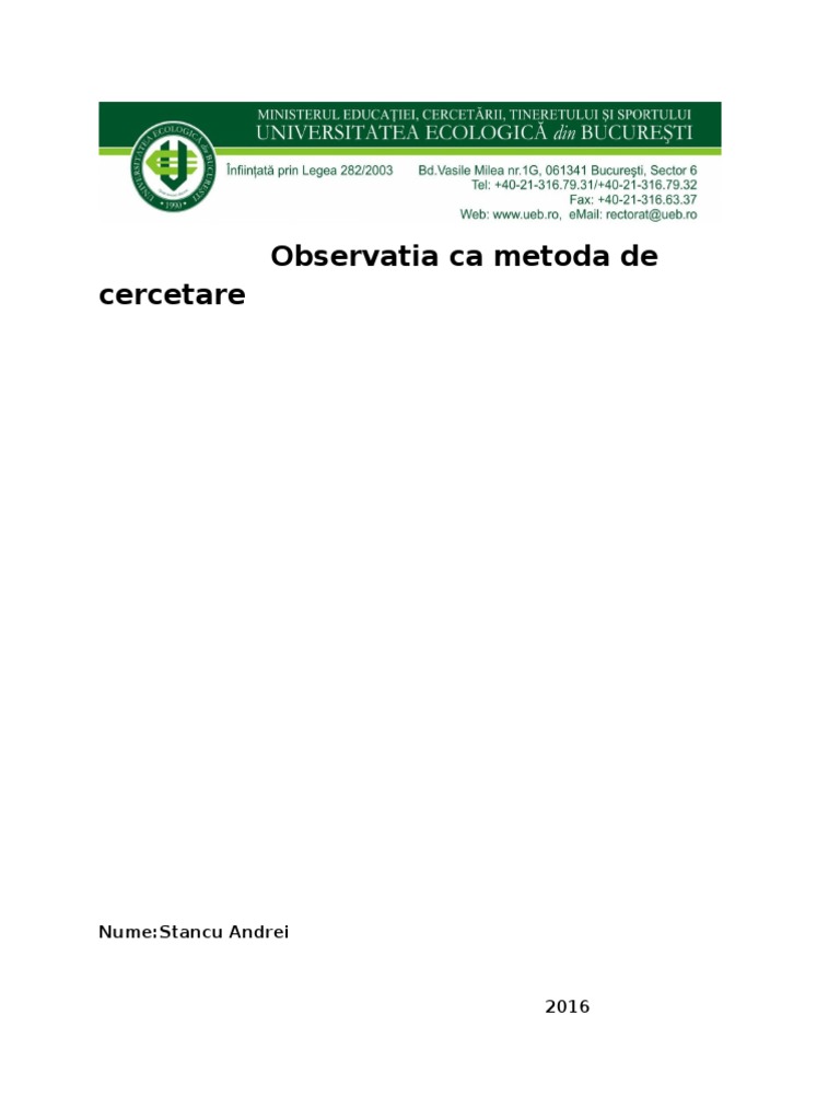 Observatia Ca Metoda de Cercetare | PDF